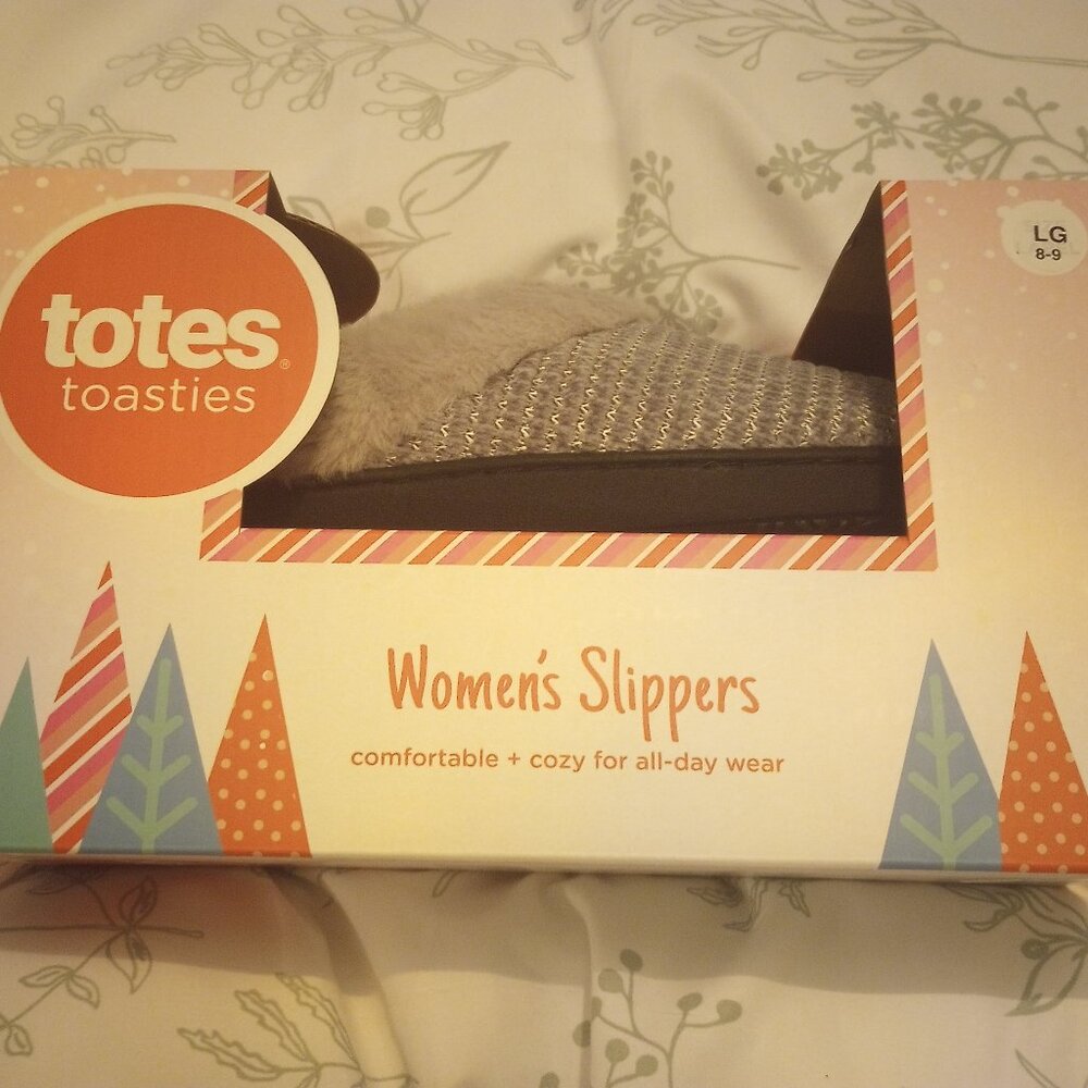 Totes toasties slippers Gray size Lg 8-9 New in box!